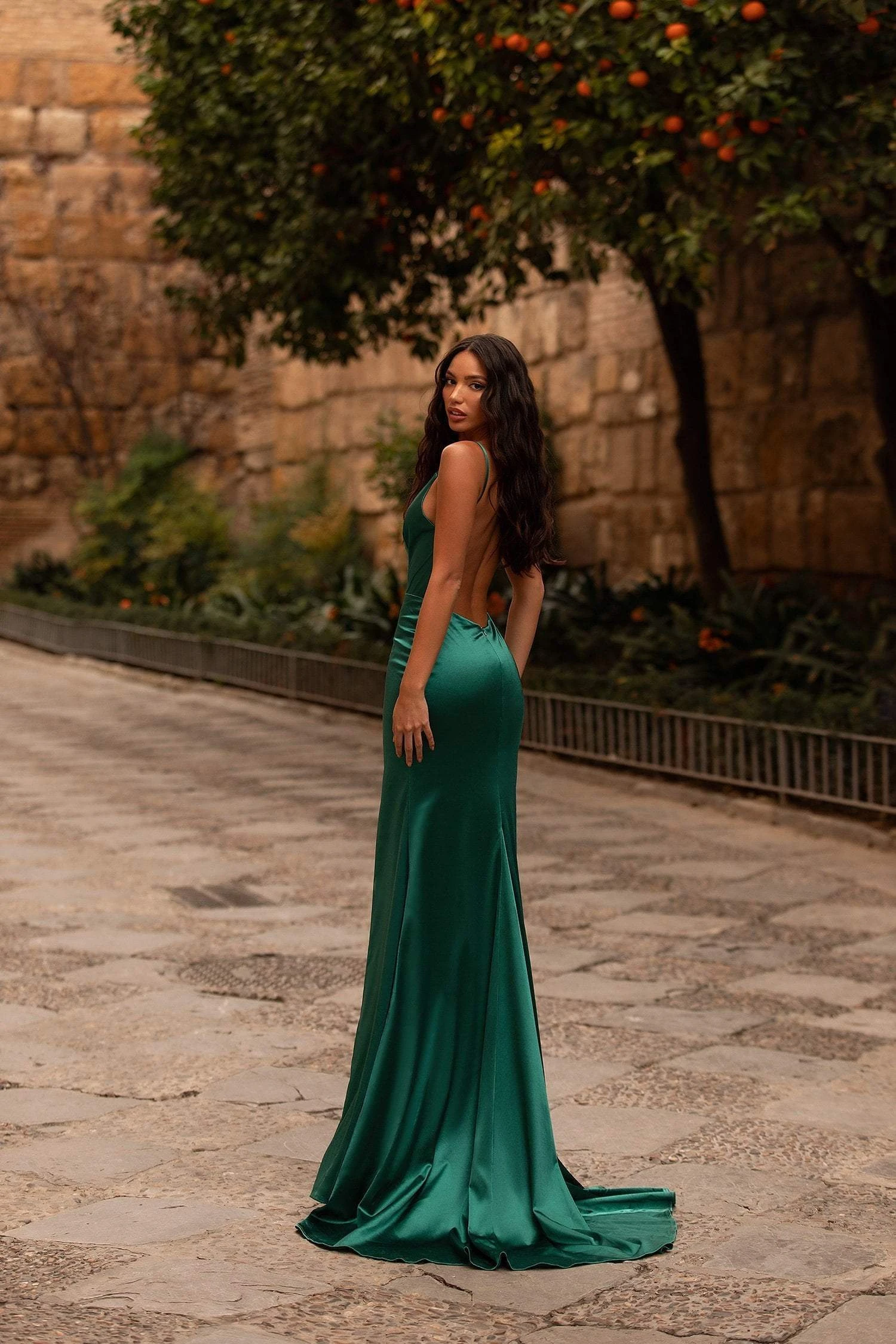 Felicita Satin Gown - Emerald 4 Felicita Satin Gown - Emerald - Image 2